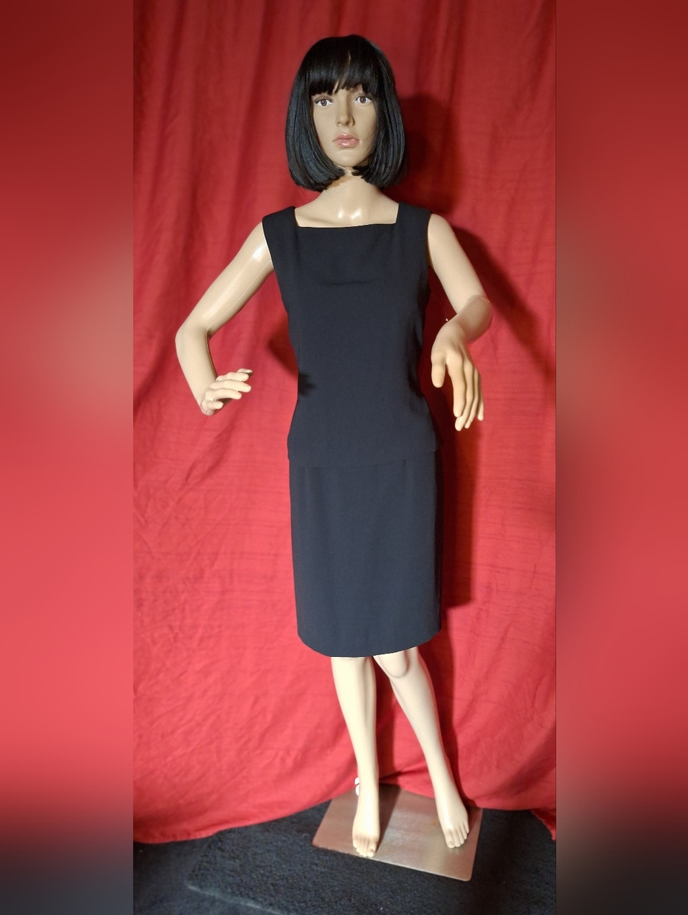 Talbots Black Sleeveless Midi Sheath Dress with Boat Neck